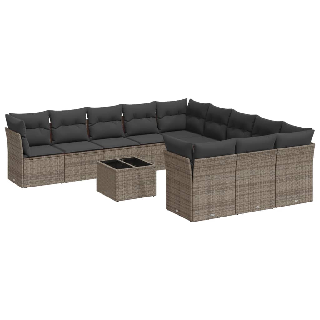 12-delige Loungeset met kussens poly rattan grijs is nu te koop bij PeponiXL, paradijselijk wonen!