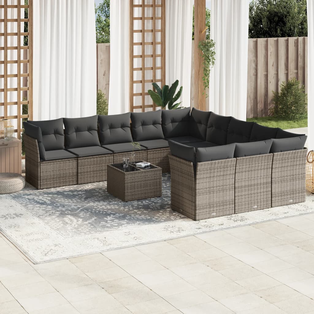 12-delige Loungeset met kussens poly rattan grijs is nu te koop bij PeponiXL, paradijselijk wonen!