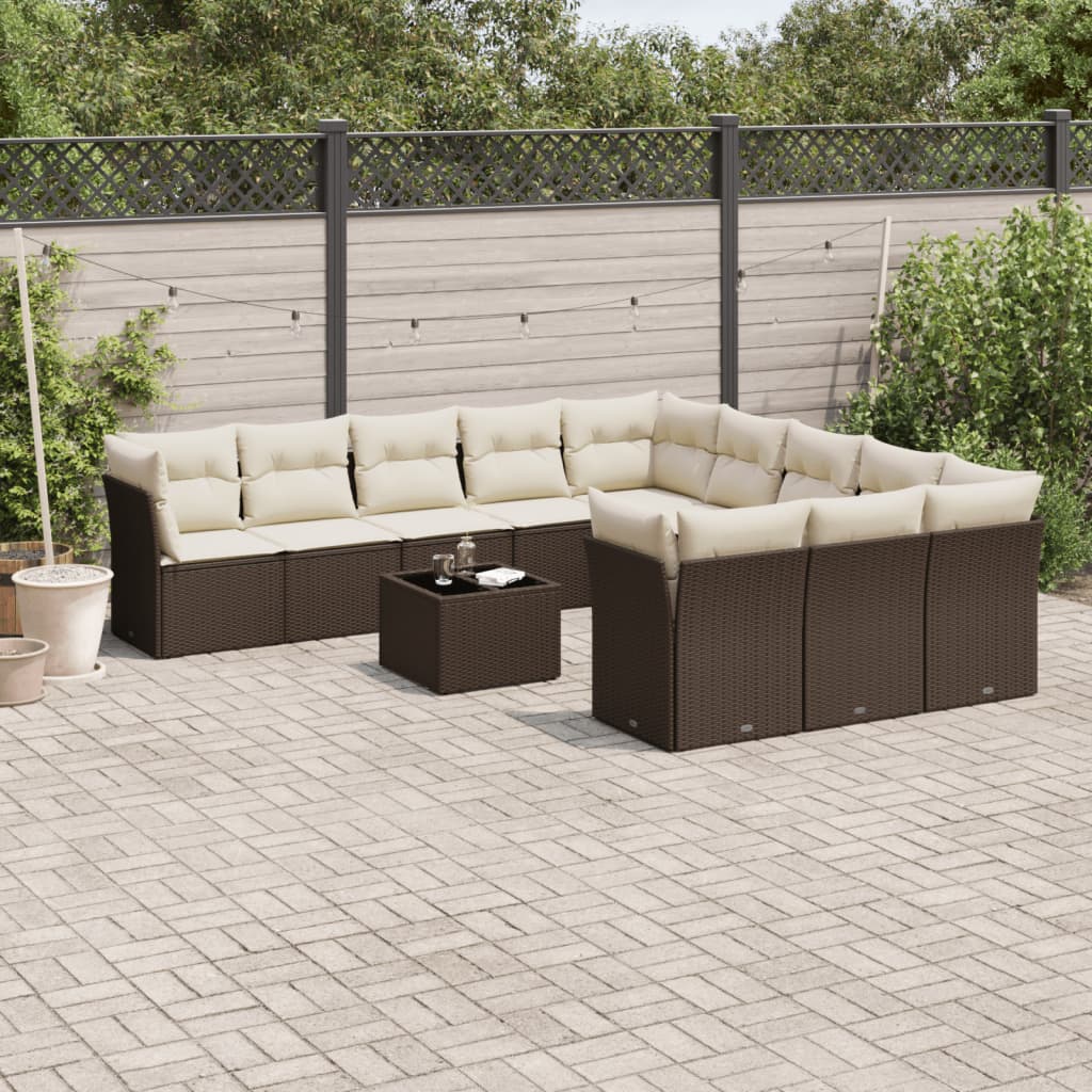 12-delige Loungeset met kussens poly rattan bruin is nu te koop bij PeponiXL, paradijselijk wonen!