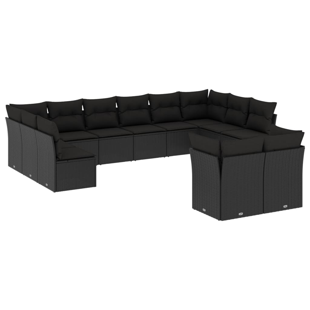 12-delige Loungeset met kussens poly rattan zwart is nu te koop bij PeponiXL, paradijselijk wonen!