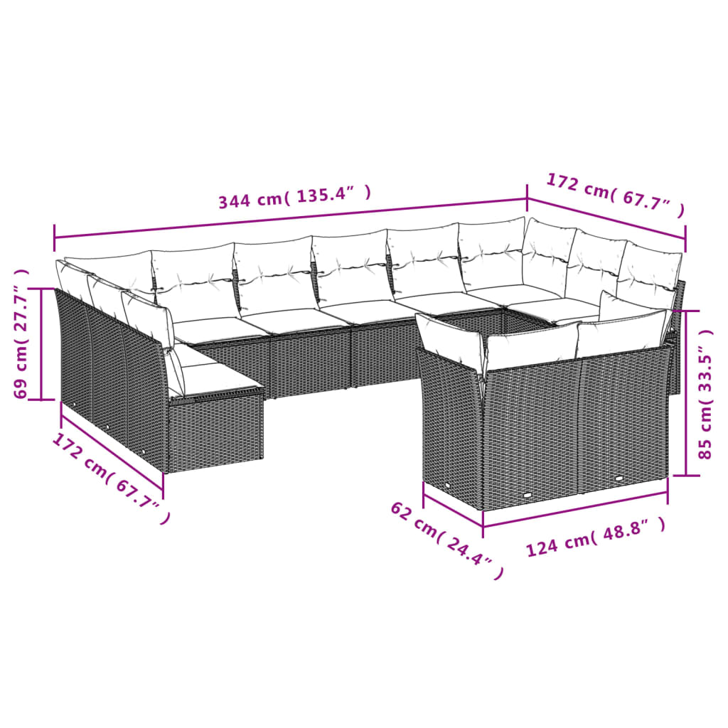 12-delige Loungeset met kussens poly rattan zwart is nu te koop bij PeponiXL, paradijselijk wonen!