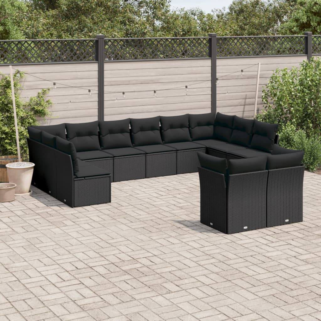 12-delige Loungeset met kussens poly rattan zwart is nu te koop bij PeponiXL, paradijselijk wonen!