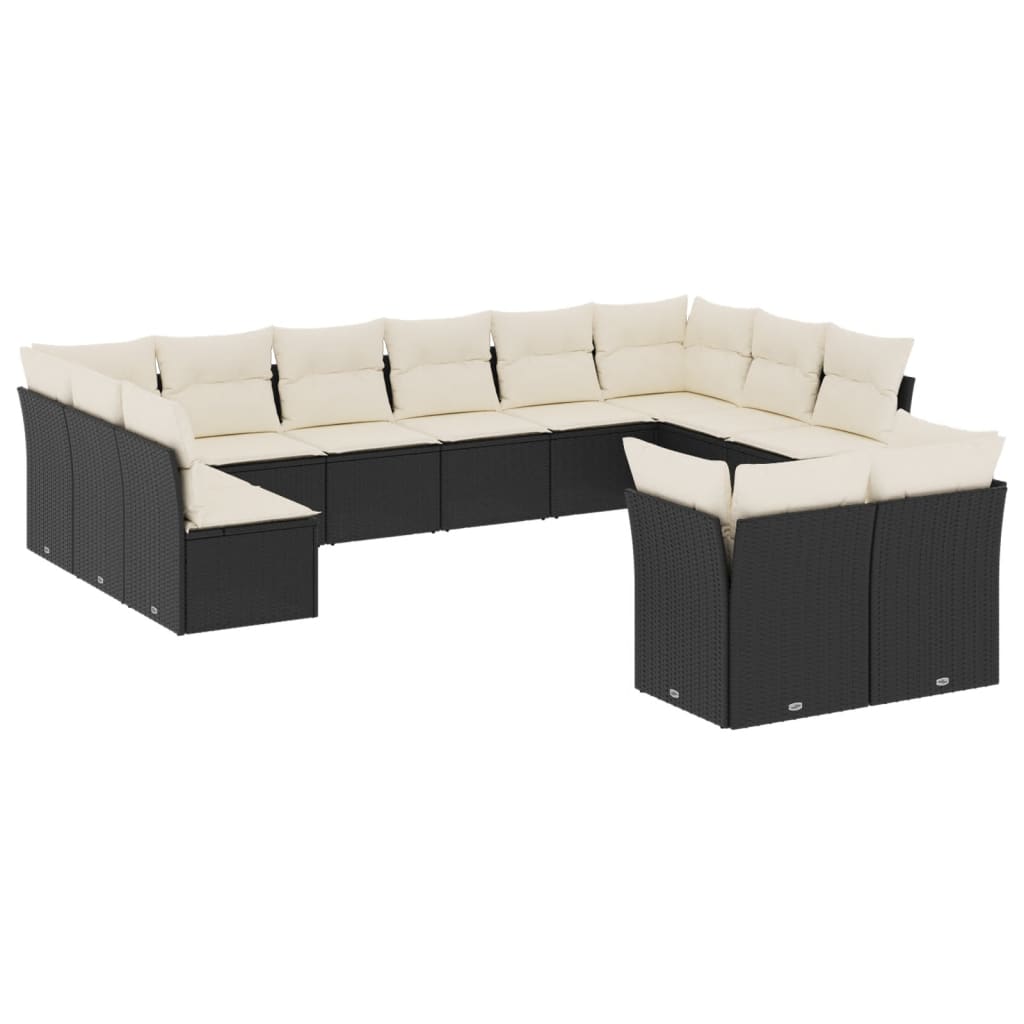 12-delige Loungeset met kussens poly rattan zwart is nu te koop bij PeponiXL, paradijselijk wonen!