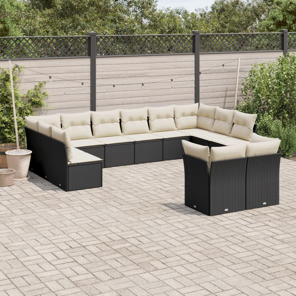 12-delige Loungeset met kussens poly rattan zwart is nu te koop bij PeponiXL, paradijselijk wonen!