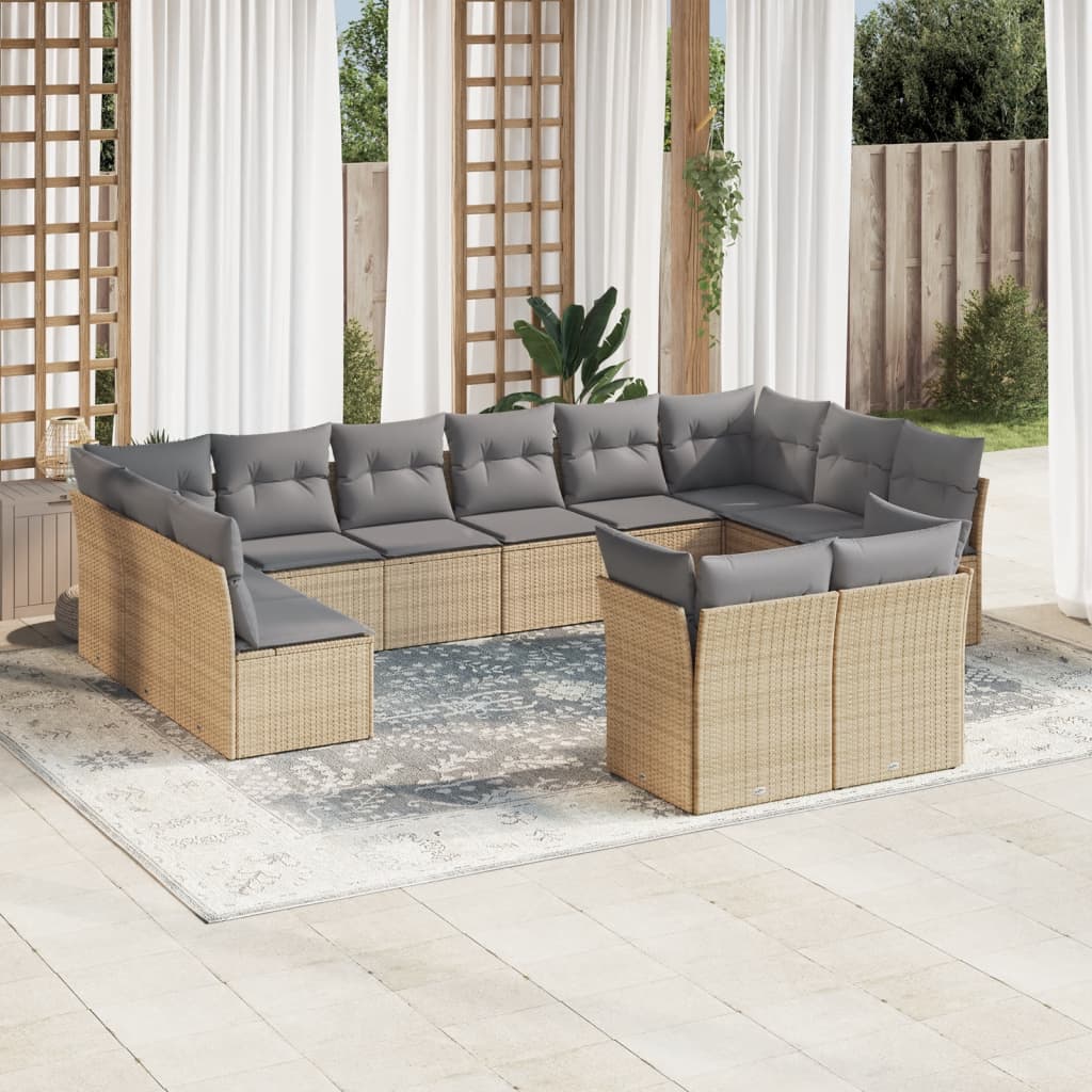 12-delige Loungeset met kussens poly rattan beige is nu te koop bij PeponiXL, paradijselijk wonen!