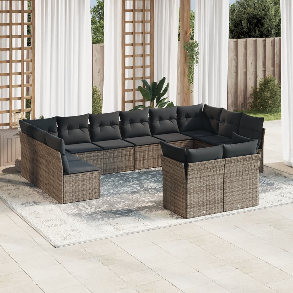 12-delige Loungeset met kussens poly rattan grijs is nu te koop bij PeponiXL, paradijselijk wonen!