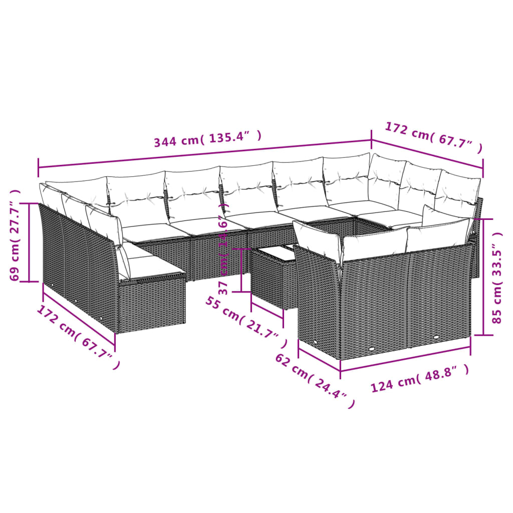 13-delige Loungeset met kussens poly rattan zwart is nu te koop bij PeponiXL, paradijselijk wonen!