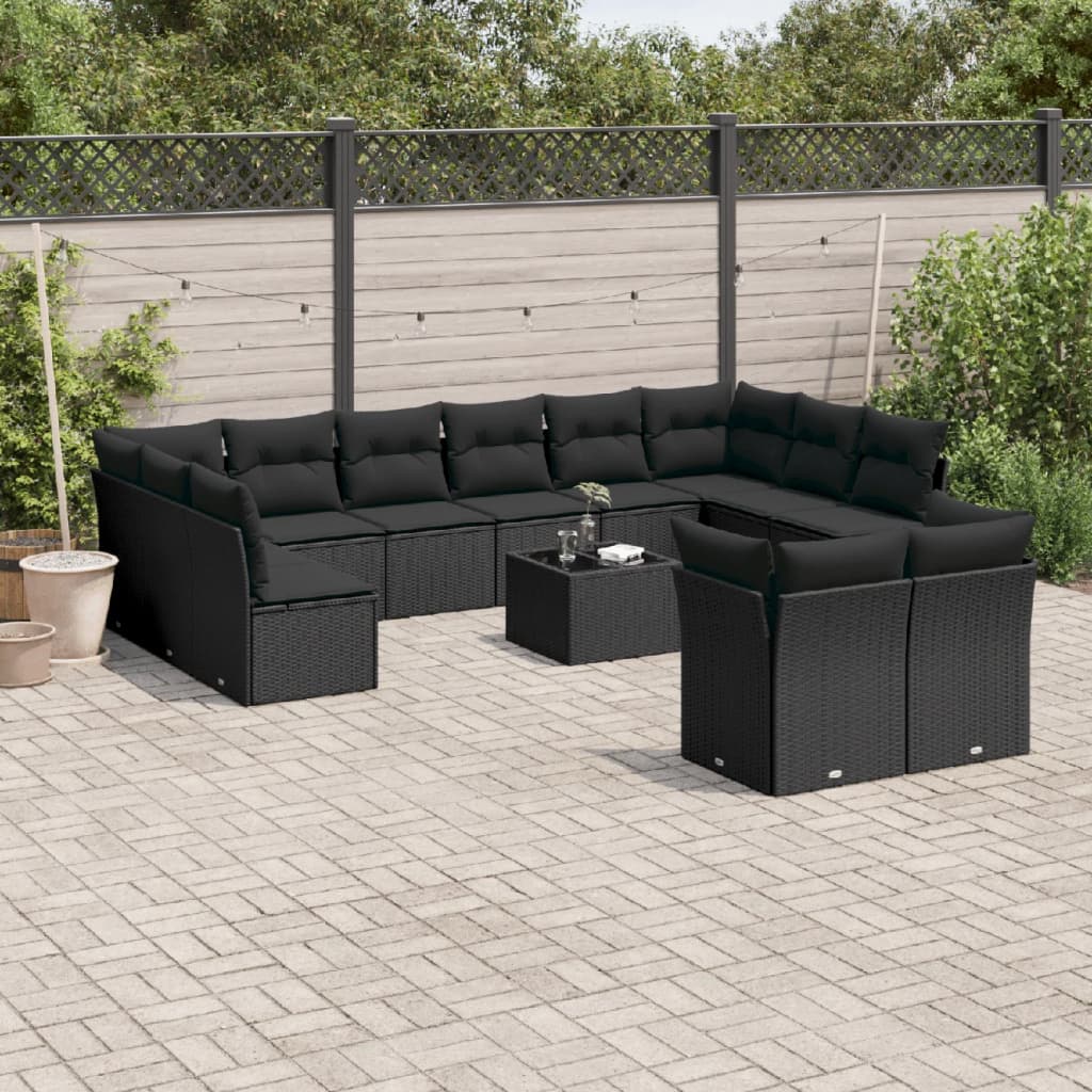 13-delige Loungeset met kussens poly rattan zwart is nu te koop bij PeponiXL, paradijselijk wonen!