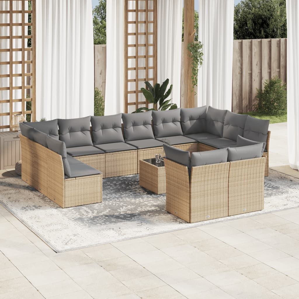 13-delige Loungeset met kussens poly rattan beige is nu te koop bij PeponiXL, paradijselijk wonen!
