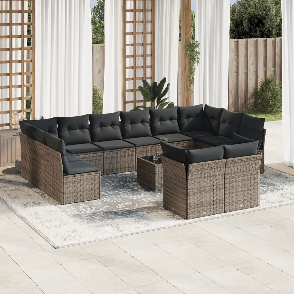 13-delige Loungeset met kussens poly rattan grijs is nu te koop bij PeponiXL, paradijselijk wonen!