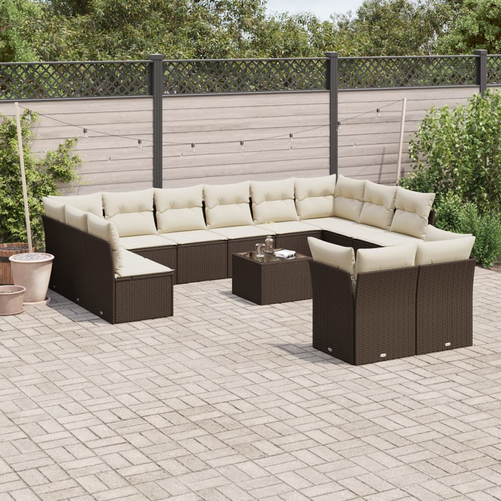 13-delige Loungeset met kussens poly rattan bruin is nu te koop bij PeponiXL, paradijselijk wonen!