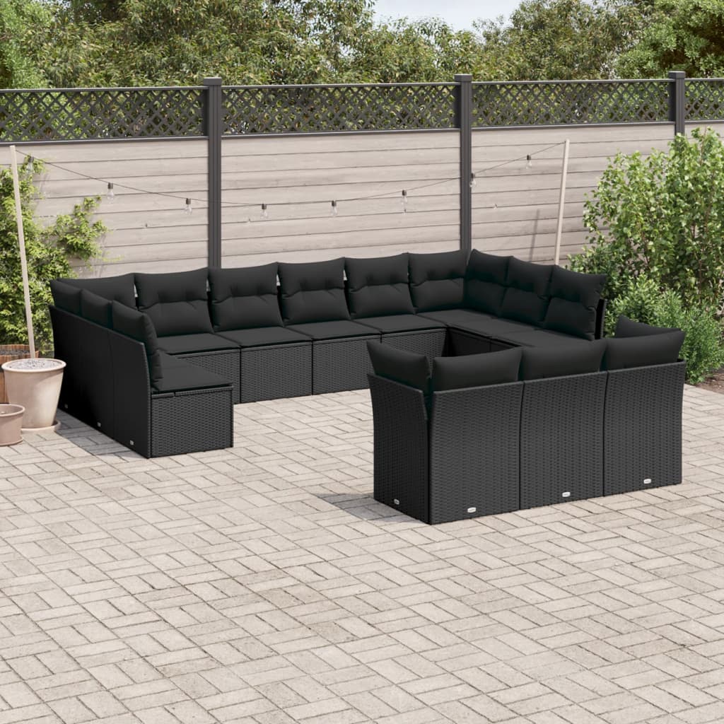 13-delige Loungeset met kussens poly rattan zwart is nu te koop bij PeponiXL, paradijselijk wonen!