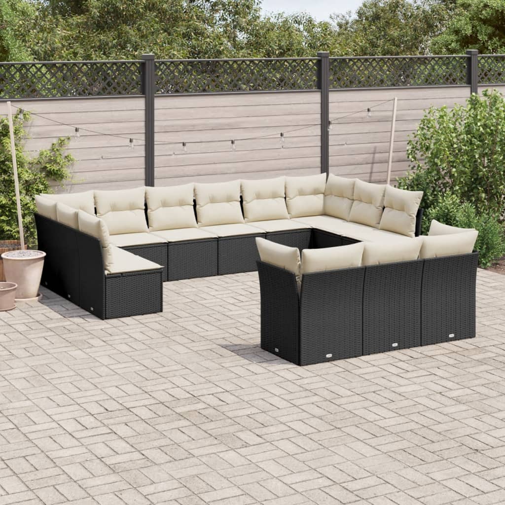 13-delige Loungeset met kussens poly rattan zwart is nu te koop bij PeponiXL, paradijselijk wonen!