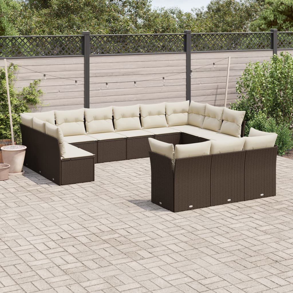 13-delige Loungeset met kussens poly rattan bruin is nu te koop bij PeponiXL, paradijselijk wonen!