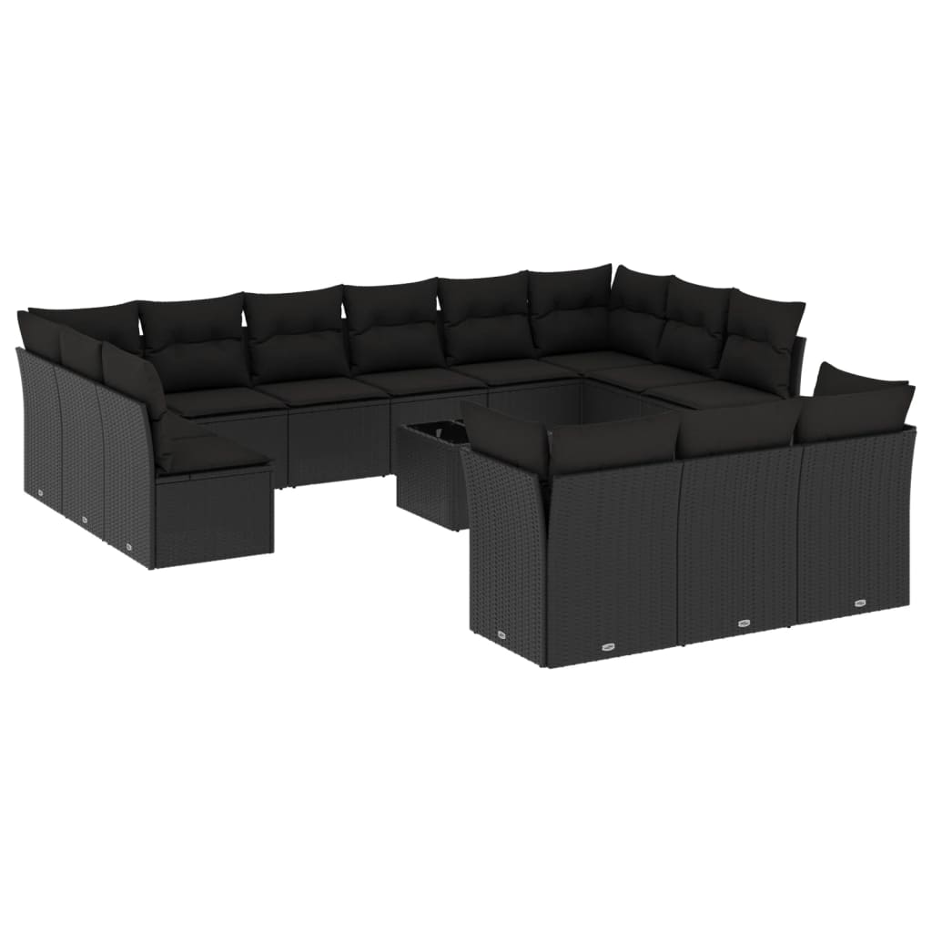 14-delige Loungeset met kussens poly rattan zwart is nu te koop bij PeponiXL, paradijselijk wonen!