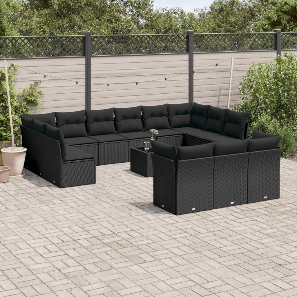14-delige Loungeset met kussens poly rattan zwart is nu te koop bij PeponiXL, paradijselijk wonen!