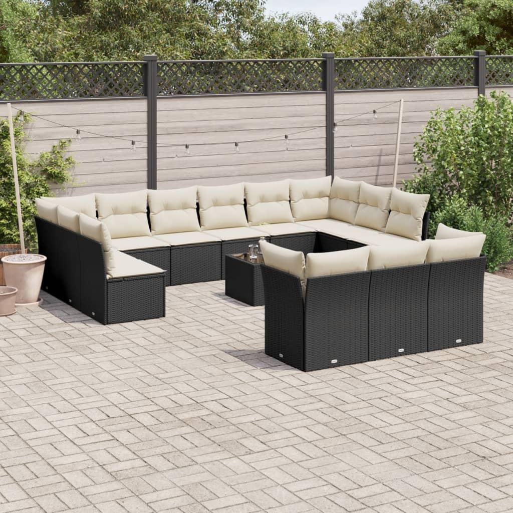 14-delige Loungeset met kussens poly rattan zwart is nu te koop bij PeponiXL, paradijselijk wonen!