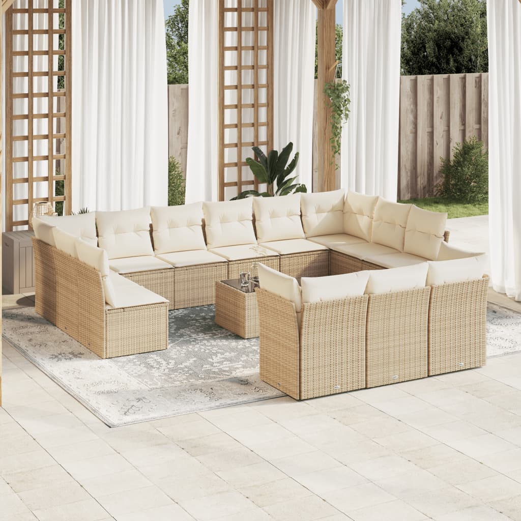 14-delige Loungeset met kussens poly rattan beige is nu te koop bij PeponiXL, paradijselijk wonen!