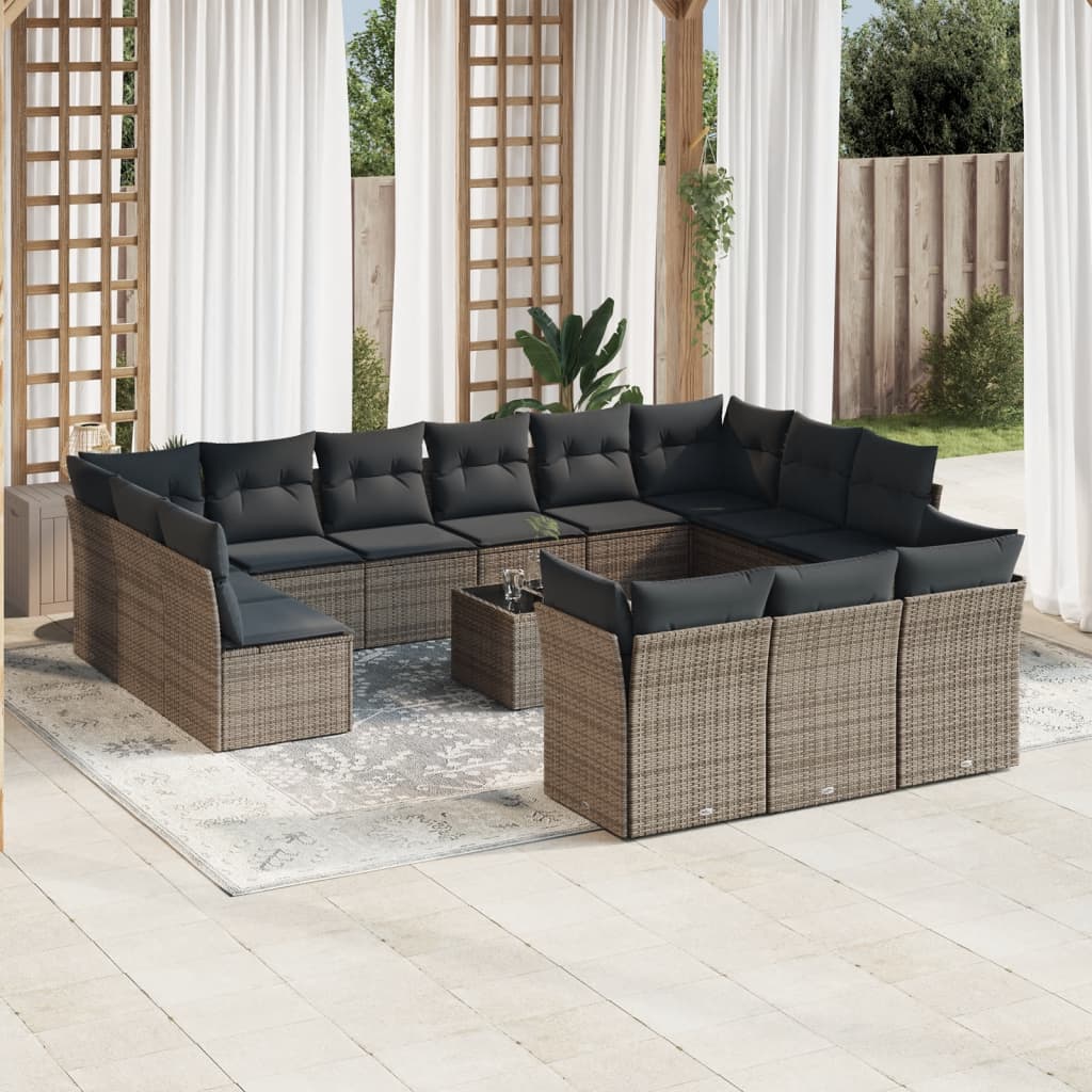 14-delige Loungeset met kussens poly rattan grijs is nu te koop bij PeponiXL, paradijselijk wonen!