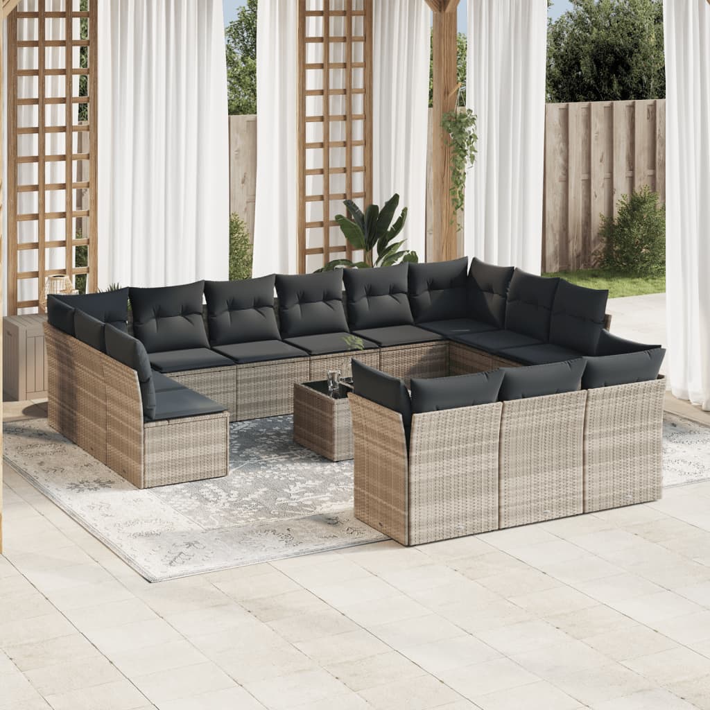 14-delige Loungeset met kussens poly rattan lichtgrijs is nu te koop bij PeponiXL, paradijselijk wonen!