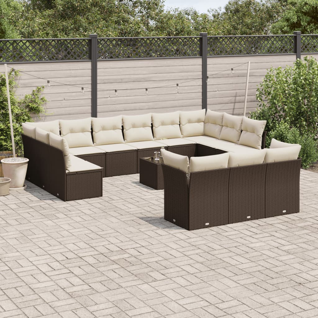 14-delige Loungeset met kussens poly rattan bruin is nu te koop bij PeponiXL, paradijselijk wonen!