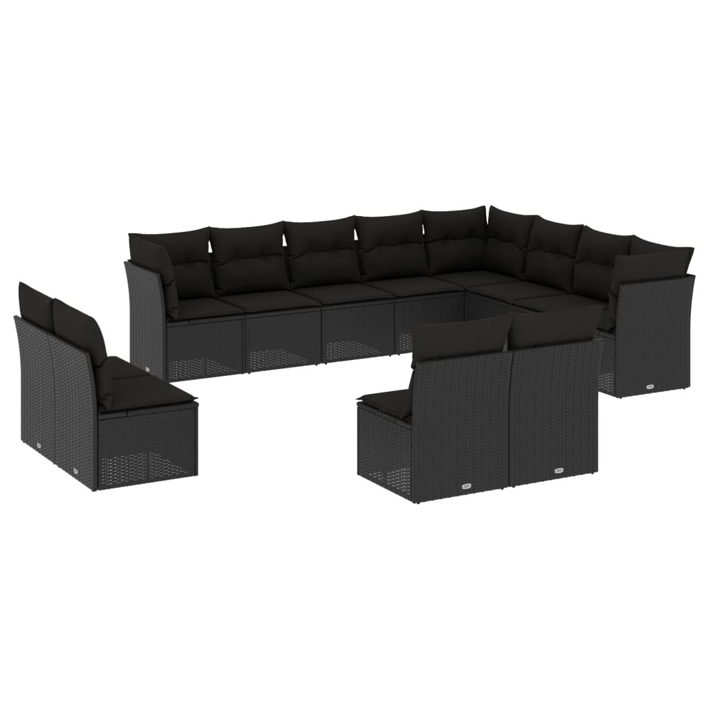 12-delige Loungeset met kussens poly rattan zwart is nu te koop bij PeponiXL, paradijselijk wonen!