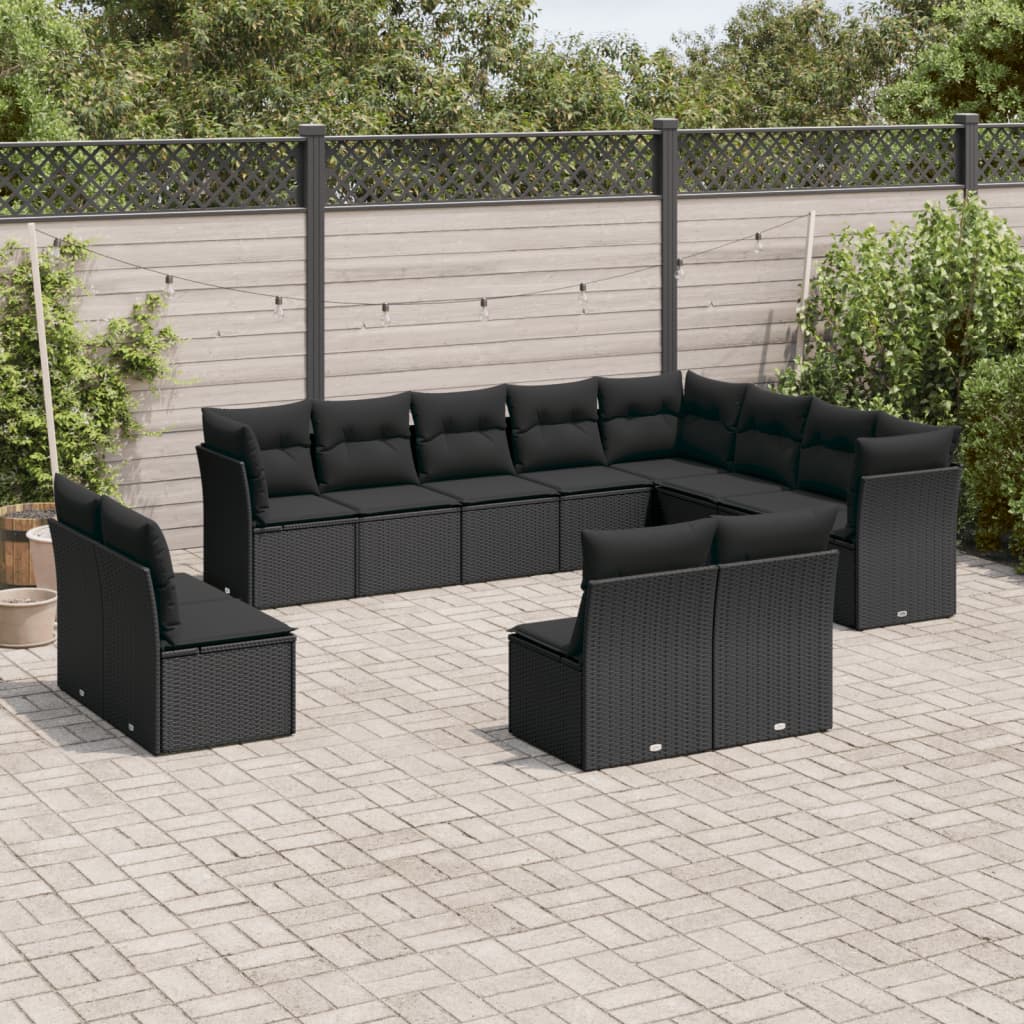 12-delige Loungeset met kussens poly rattan zwart is nu te koop bij PeponiXL, paradijselijk wonen!