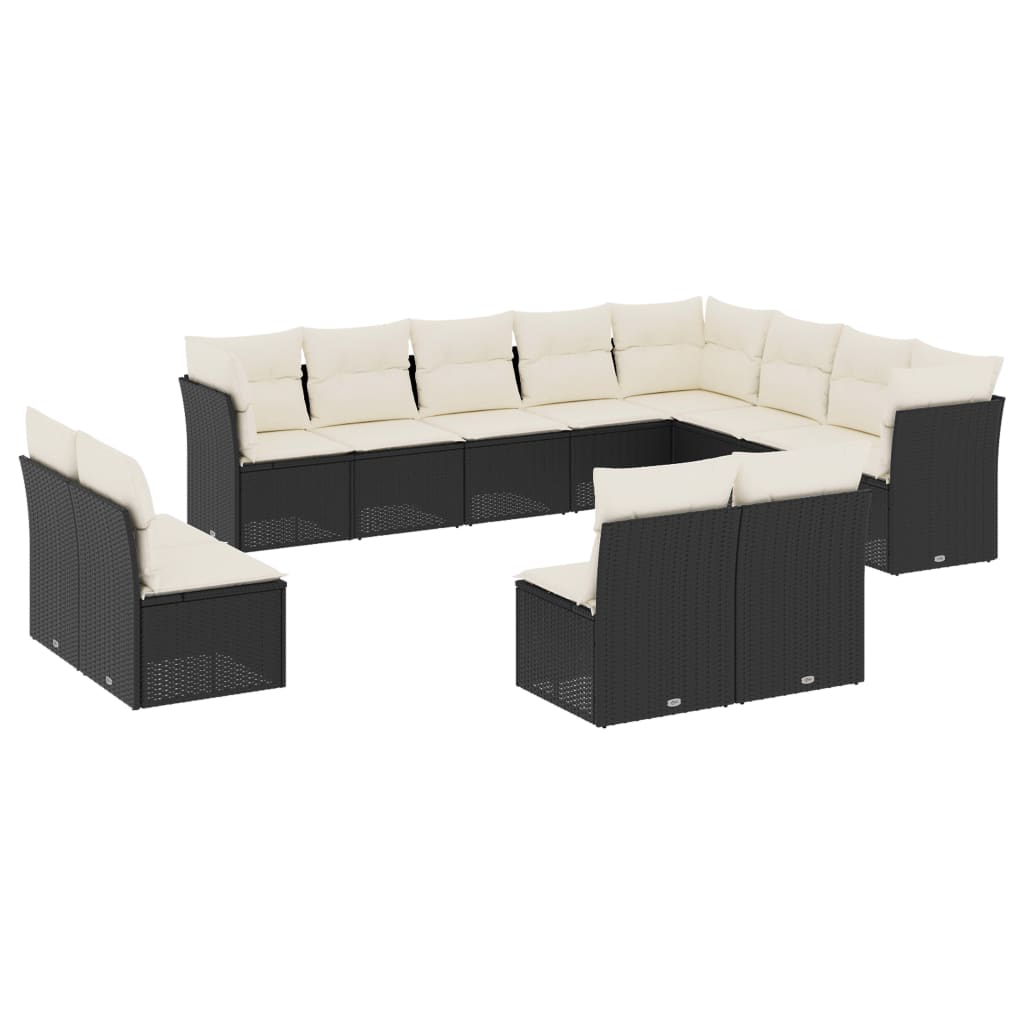 12-delige Loungeset met kussens poly rattan zwart is nu te koop bij PeponiXL, paradijselijk wonen!
