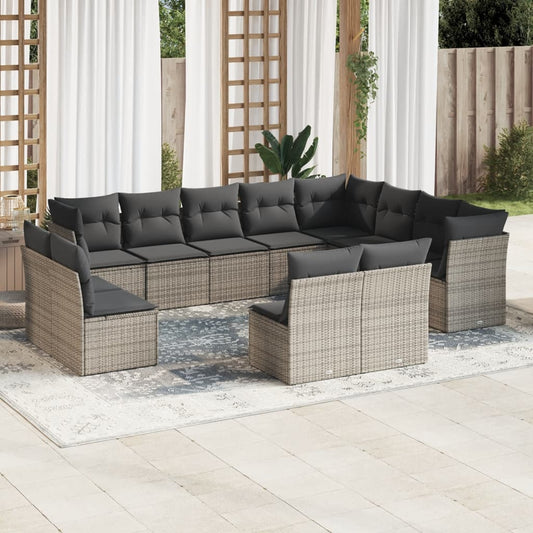 12-delige Loungeset met kussens poly rattan grijs is nu te koop bij PeponiXL, paradijselijk wonen!