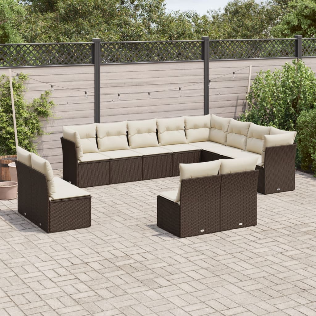 12-delige Loungeset met kussens poly rattan bruin is nu te koop bij PeponiXL, paradijselijk wonen!