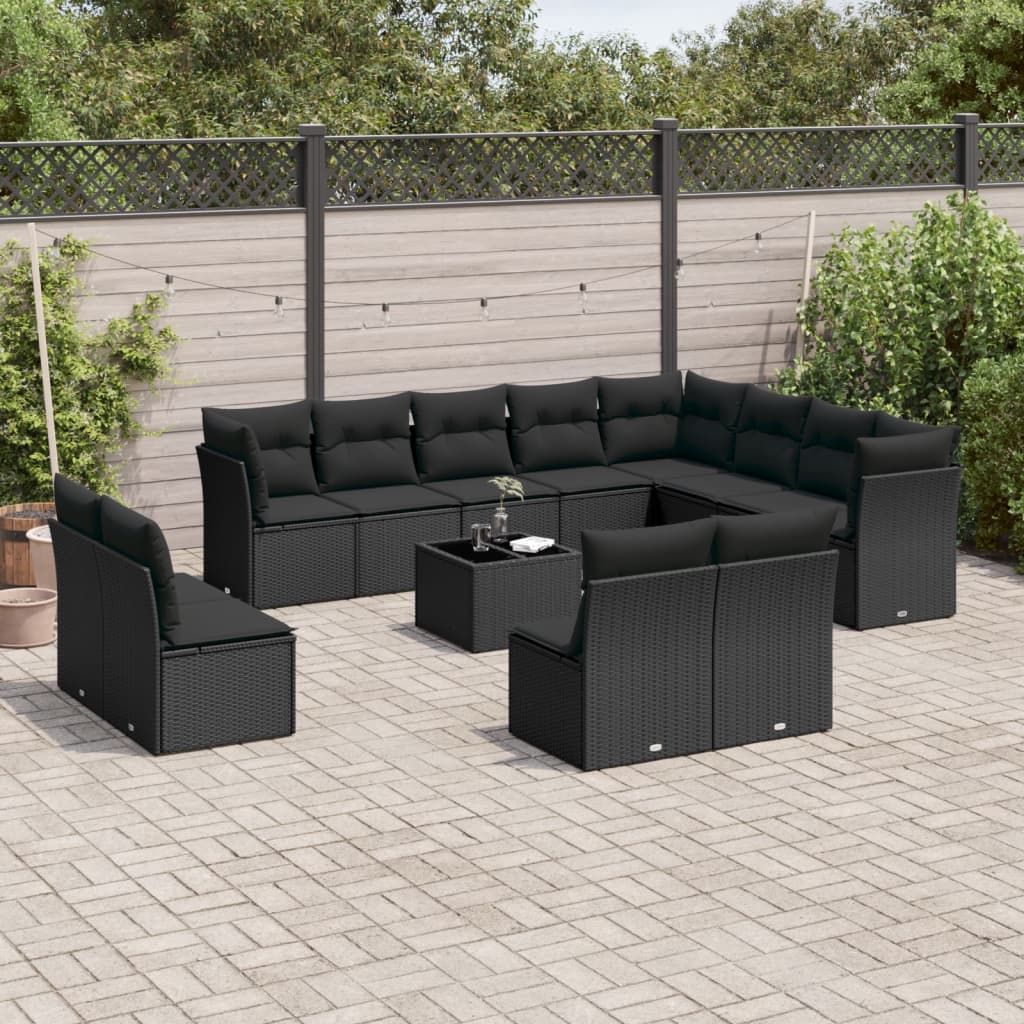 13-delige Loungeset met kussens poly rattan zwart is nu te koop bij PeponiXL, paradijselijk wonen!