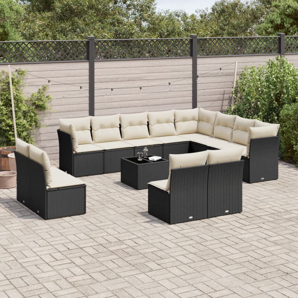 13-delige Loungeset met kussens poly rattan zwart is nu te koop bij PeponiXL, paradijselijk wonen!