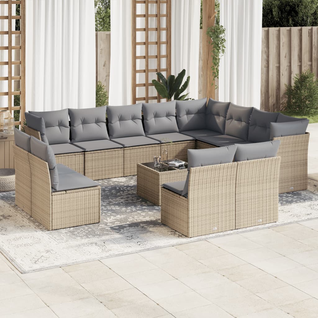 13-delige Loungeset met kussens poly rattan beige is nu te koop bij PeponiXL, paradijselijk wonen!
