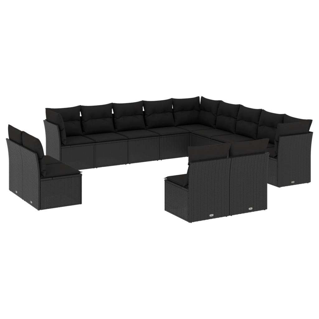 13-delige Loungeset met kussens poly rattan zwart is nu te koop bij PeponiXL, paradijselijk wonen!