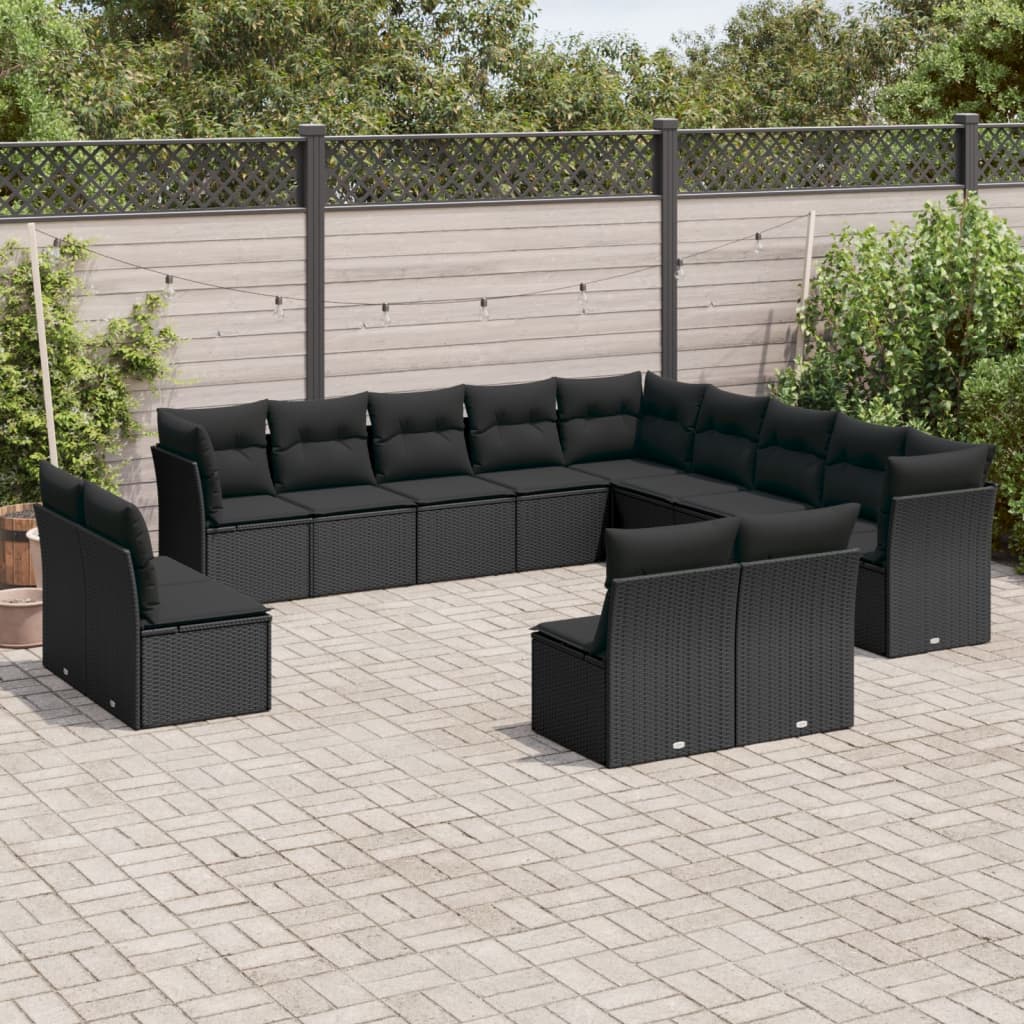 13-delige Loungeset met kussens poly rattan zwart is nu te koop bij PeponiXL, paradijselijk wonen!
