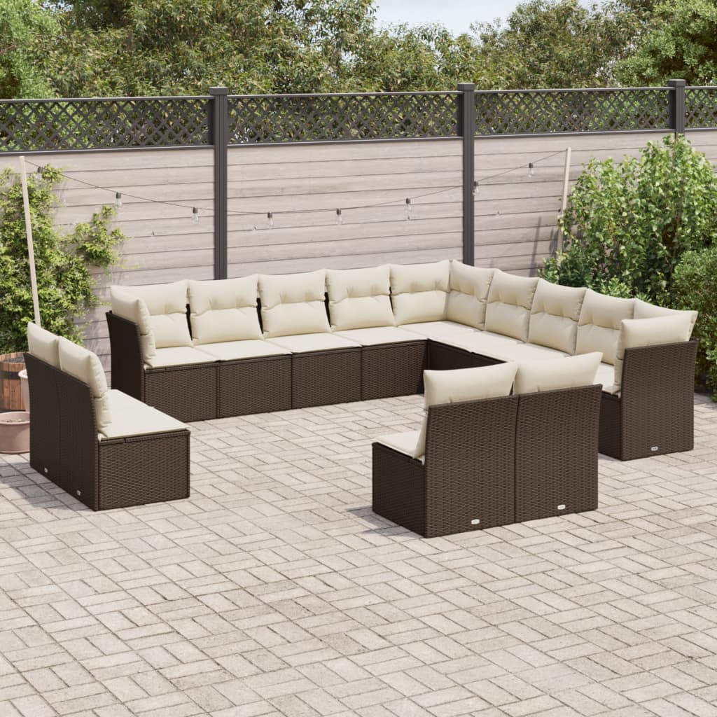 13-delige Loungeset met kussens poly rattan bruin is nu te koop bij PeponiXL, paradijselijk wonen!
