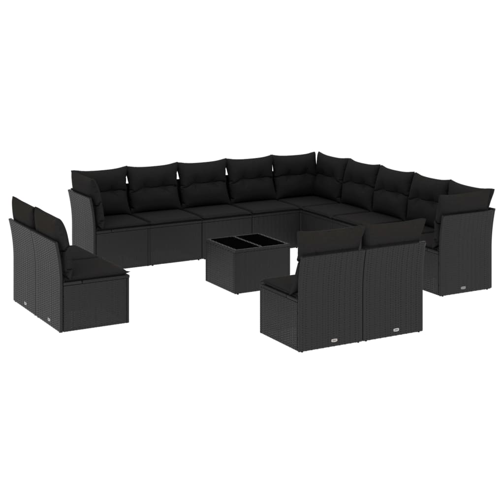 14-delige Loungeset met kussens poly rattan zwart is nu te koop bij PeponiXL, paradijselijk wonen!