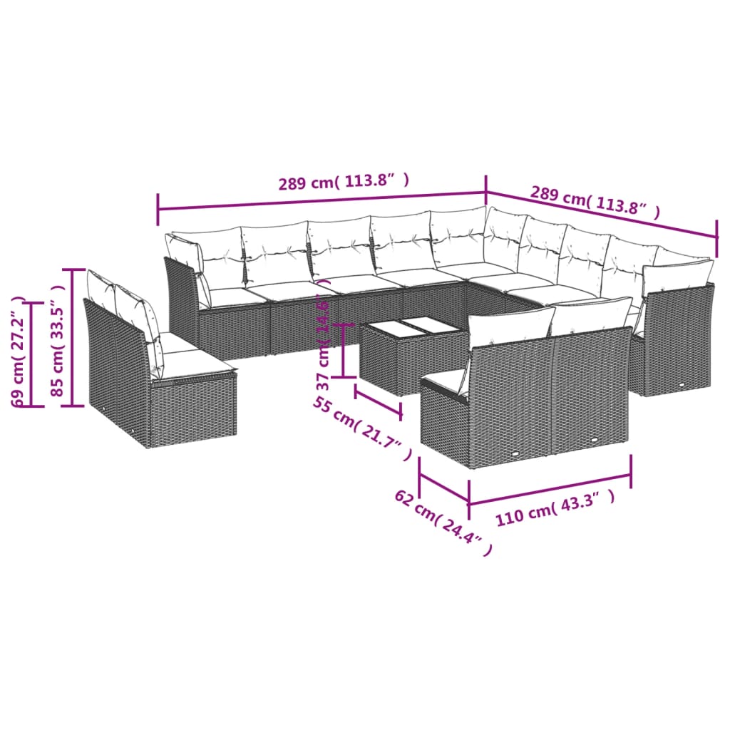 14-delige Loungeset met kussens poly rattan zwart is nu te koop bij PeponiXL, paradijselijk wonen!