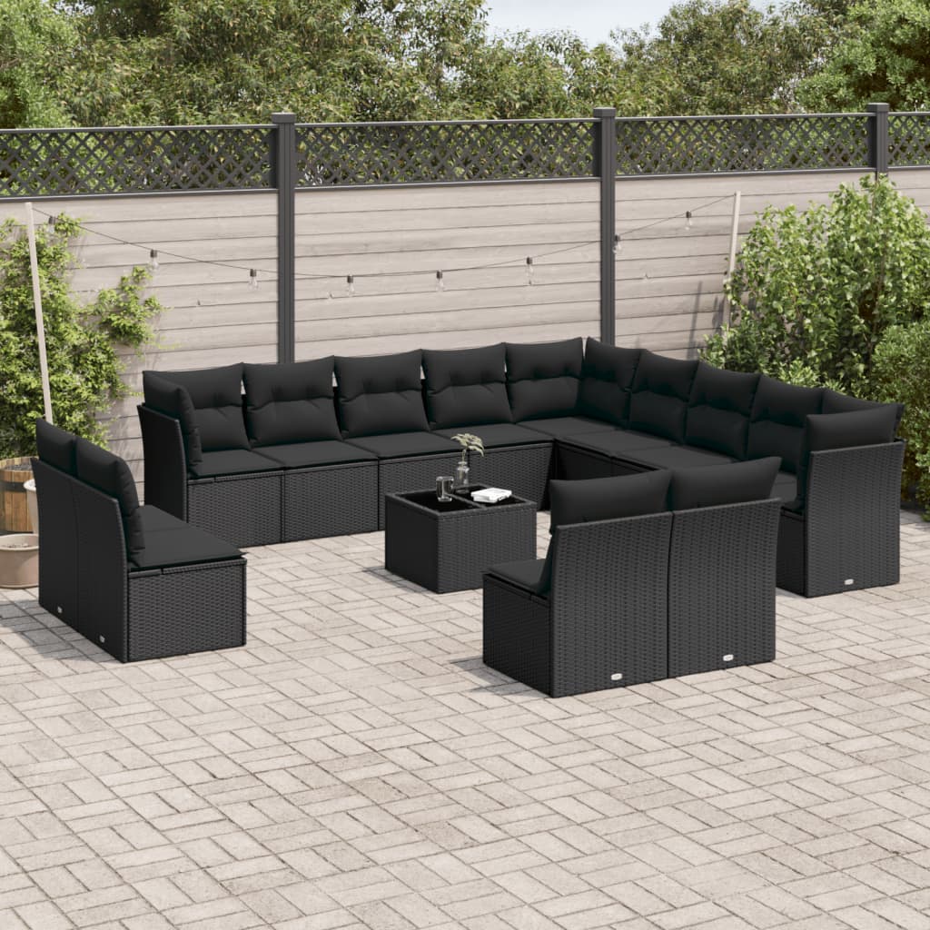 14-delige Loungeset met kussens poly rattan zwart is nu te koop bij PeponiXL, paradijselijk wonen!