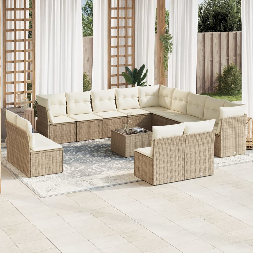 14-delige Loungeset met kussens poly rattan beige is nu te koop bij PeponiXL, paradijselijk wonen!