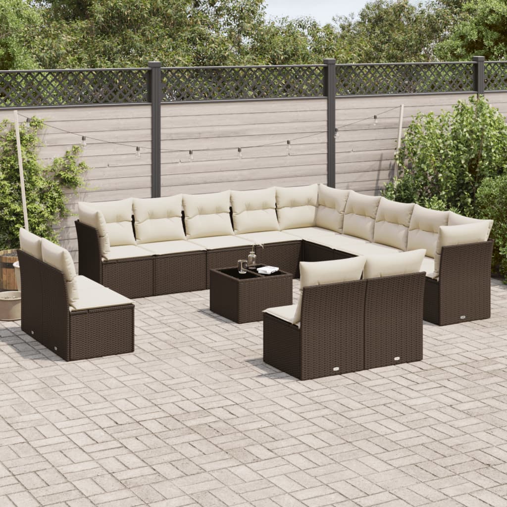 14-delige Loungeset met kussens poly rattan bruin is nu te koop bij PeponiXL, paradijselijk wonen!