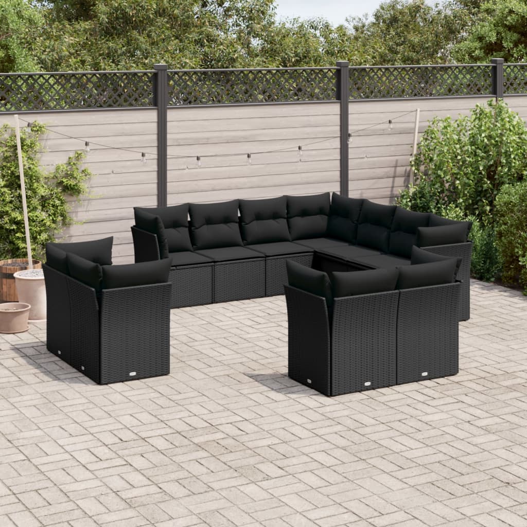 11-delige Loungeset met kussens poly rattan zwart is nu te koop bij PeponiXL, paradijselijk wonen!