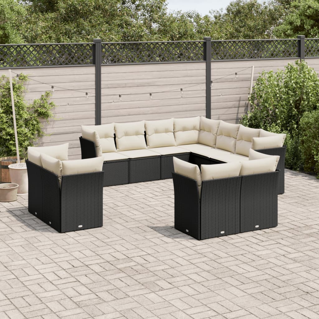 11-delige Loungeset met kussens poly rattan zwart is nu te koop bij PeponiXL, paradijselijk wonen!