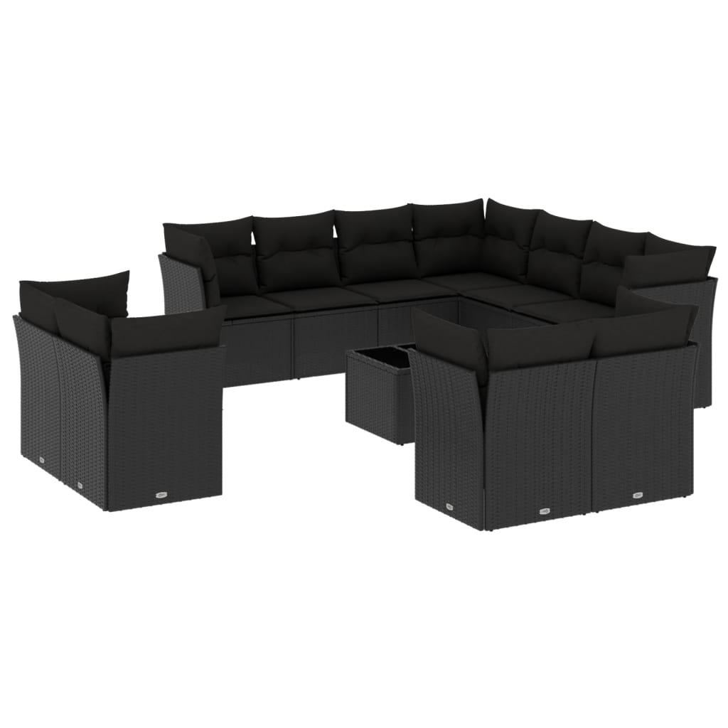 12-delige Loungeset met kussens poly rattan zwart is nu te koop bij PeponiXL, paradijselijk wonen!