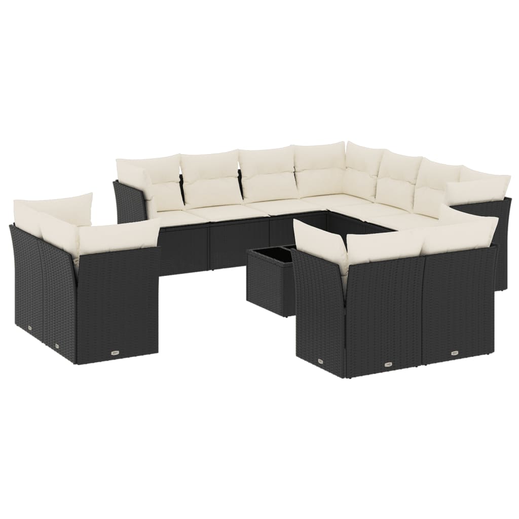 12-delige Loungeset met kussens poly rattan zwart is nu te koop bij PeponiXL, paradijselijk wonen!