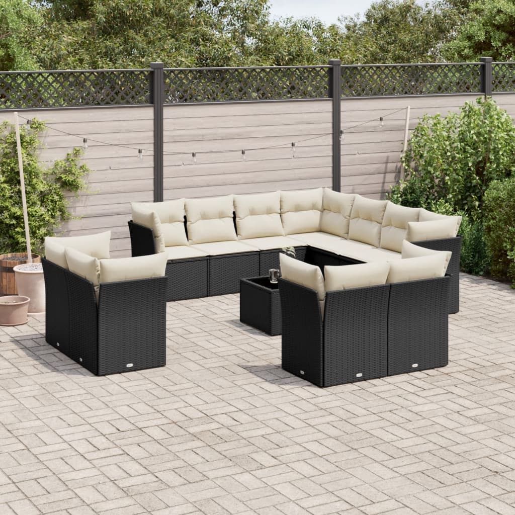12-delige Loungeset met kussens poly rattan zwart is nu te koop bij PeponiXL, paradijselijk wonen!