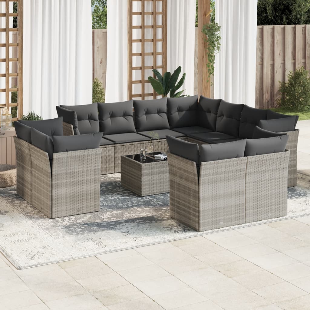 12-delige Loungeset met kussens poly rattan lichtgrijs is nu te koop bij PeponiXL, paradijselijk wonen!