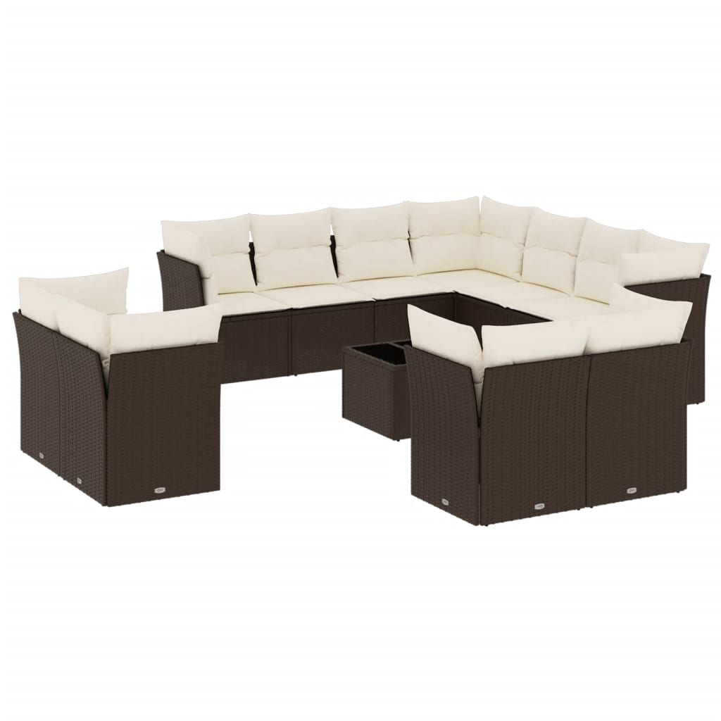 12-delige Loungeset met kussens poly rattan bruin is nu te koop bij PeponiXL, paradijselijk wonen!