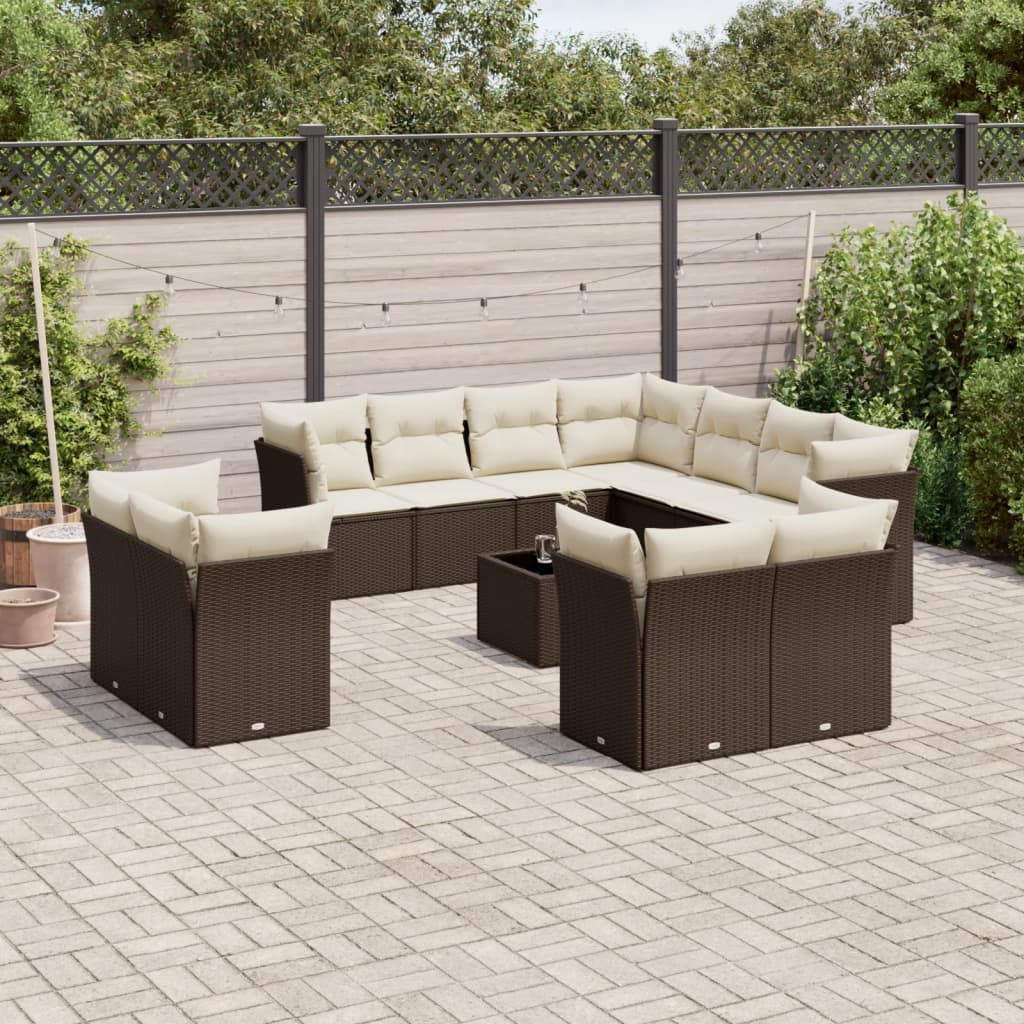 12-delige Loungeset met kussens poly rattan bruin is nu te koop bij PeponiXL, paradijselijk wonen!