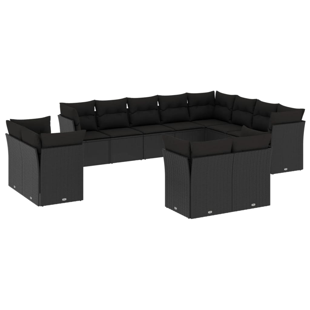 12-delige Loungeset met kussens poly rattan zwart is nu te koop bij PeponiXL, paradijselijk wonen!